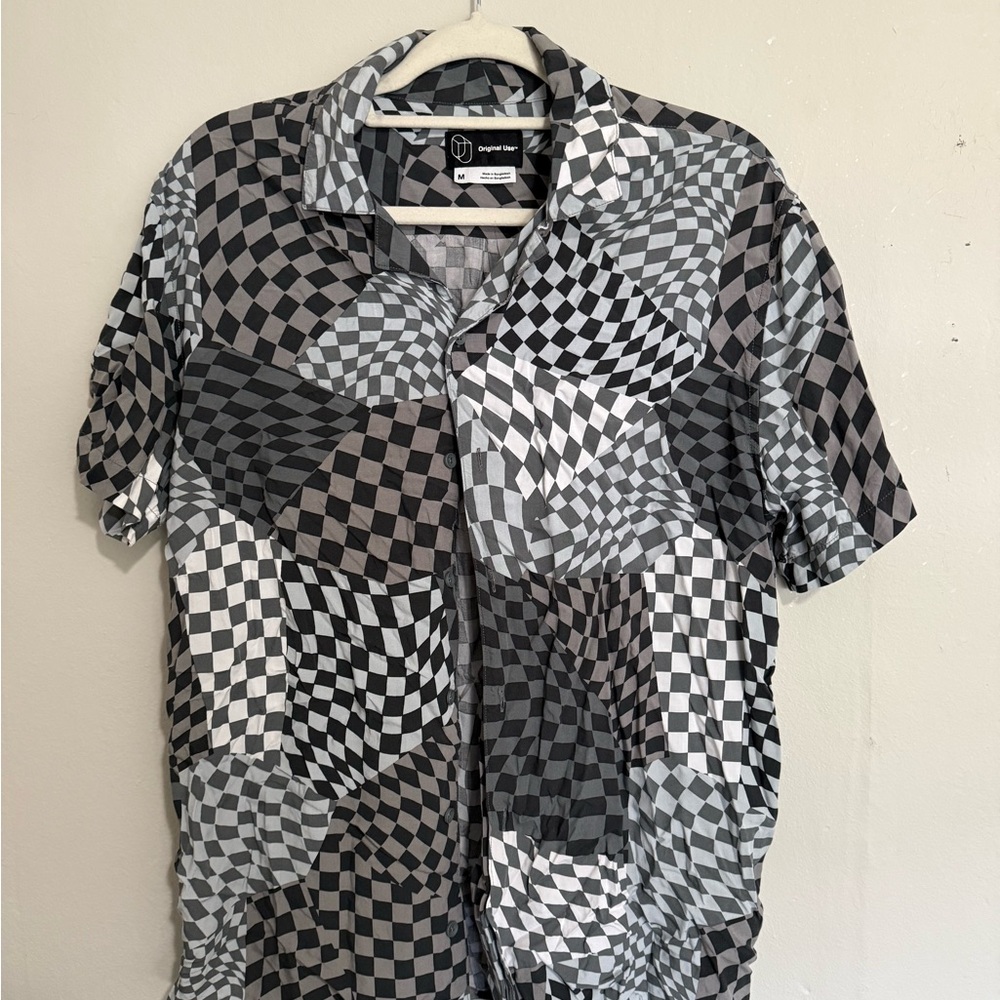 Original Use Black and Gray Checkered Men's Shirt